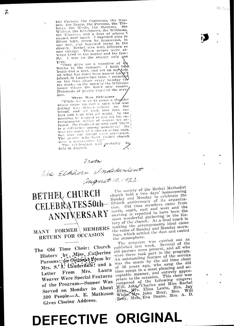  Source: Janesville Gazette Topics: Church History Date: 1922-02-01