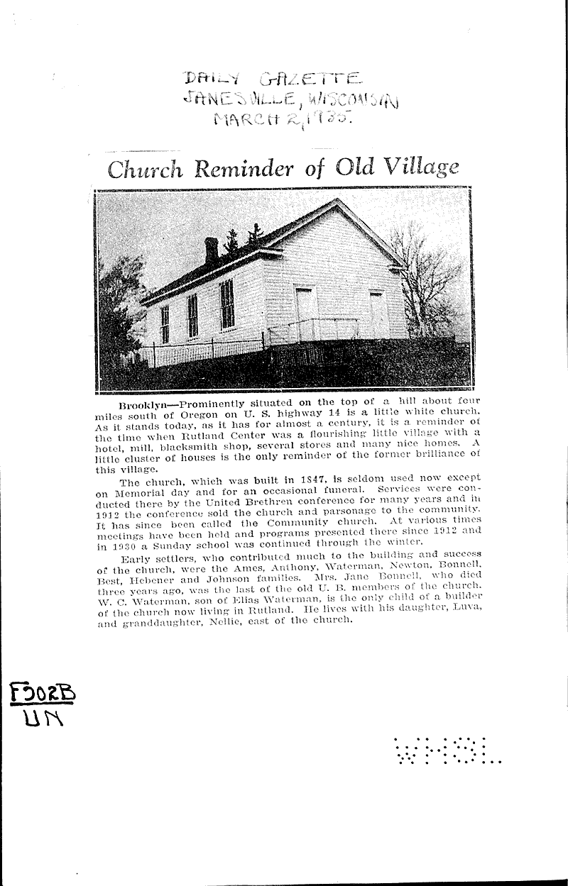  Source: Janesville Daily Gazette Topics: Church History Date: 1935-03-02
