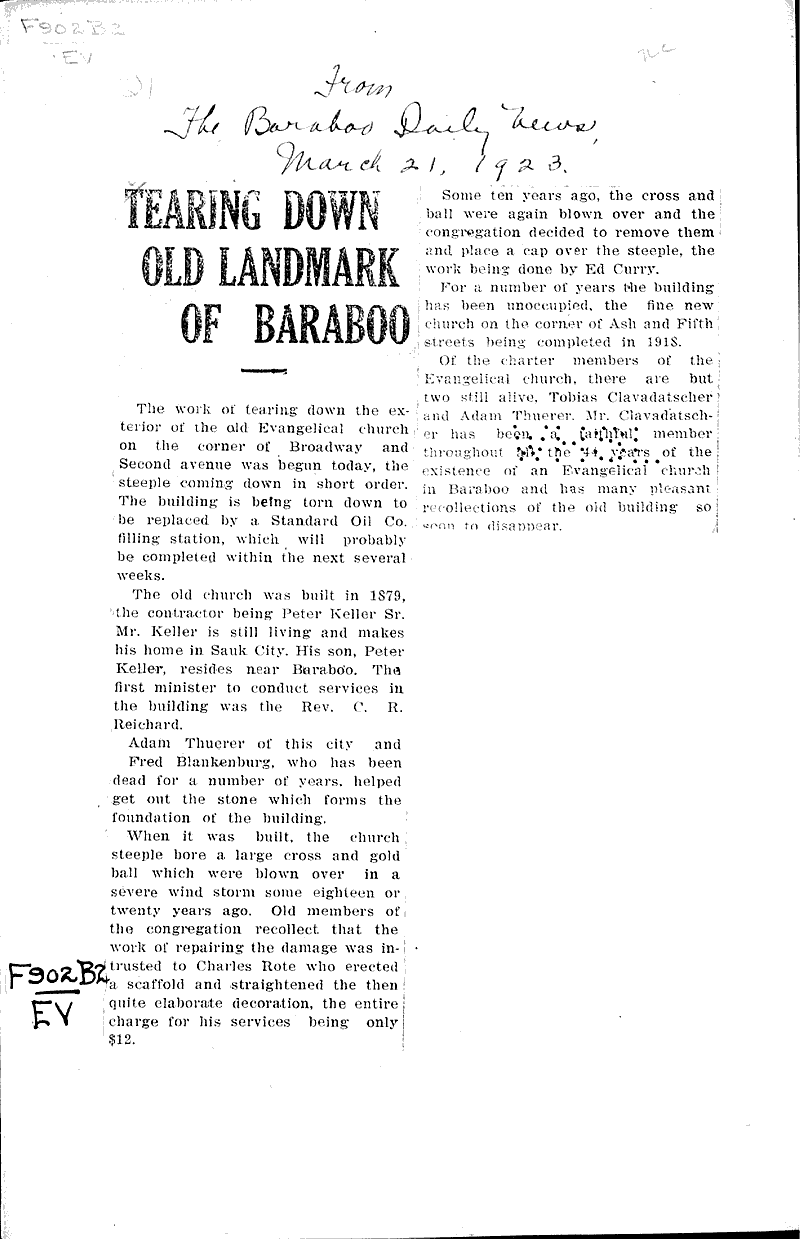  Source: Baraboo Daily News Topics: Church History Date: 1928-03-21