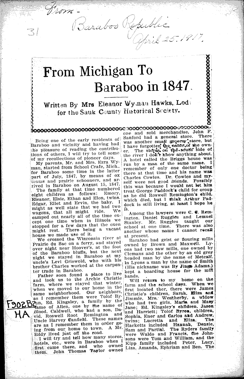  Source: Baraboo Republic Date: 1917-04-25