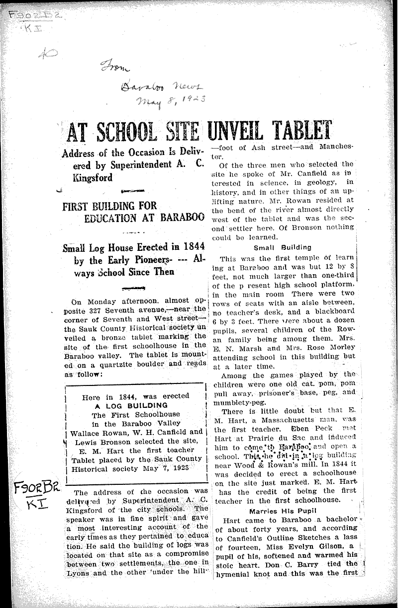  Source: Baraboo Daily News Topics: Education Date: 1923-05-08