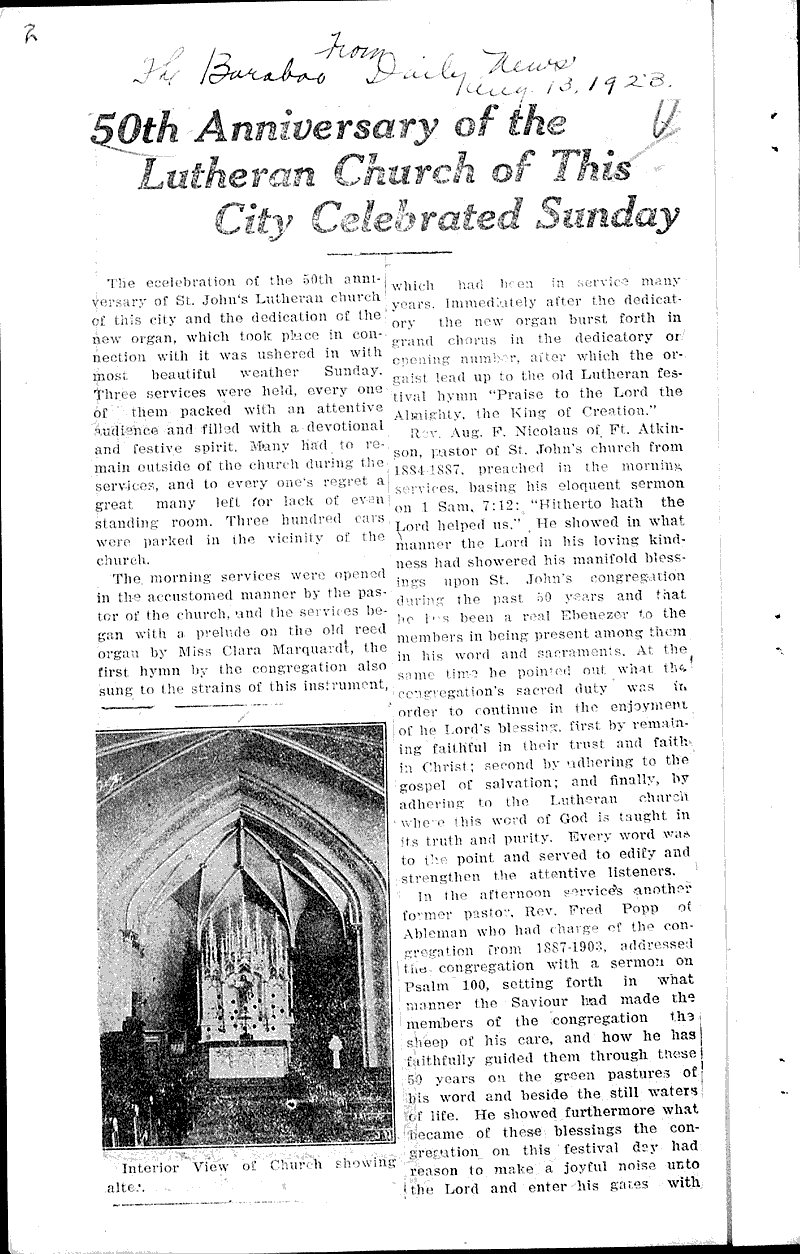  Source: Baraboo Daily News Topics: Church History Date: 1923-08-11