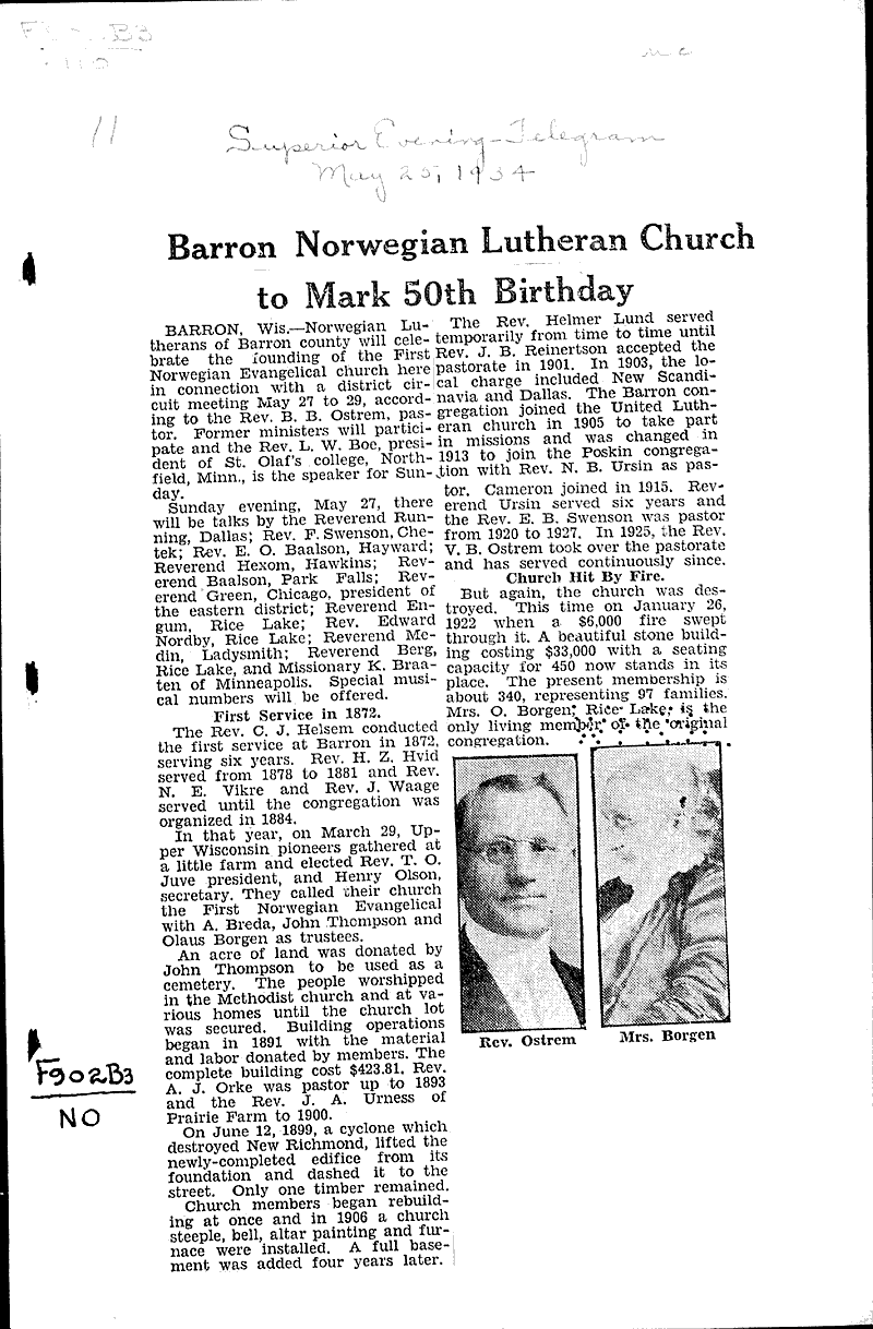  Source: Superior Evening Telegram Topics: Church History Date: 1934-05-25