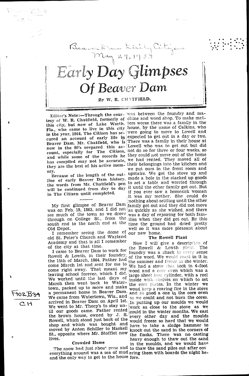  Source: Beaver Dam Daily Citizen Date: 1938-05-27