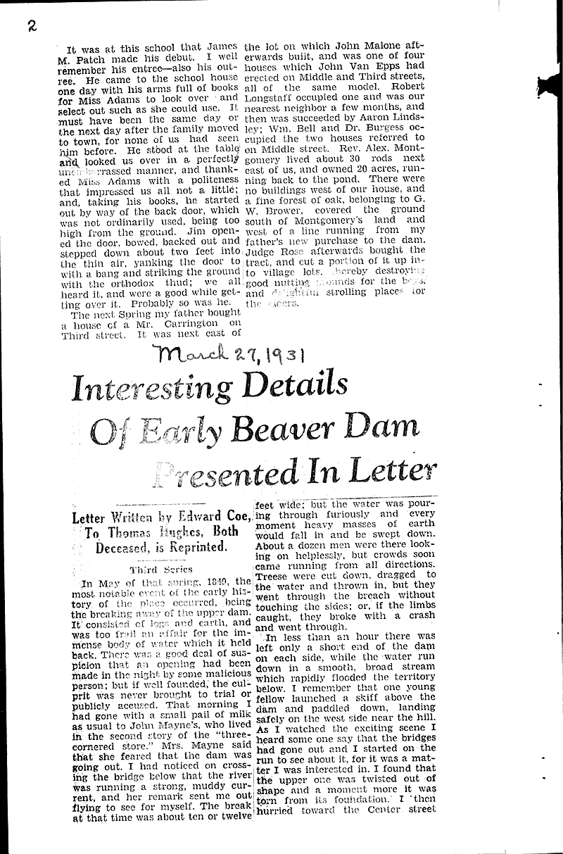  Source: Beaver Dam Daily Citizen Date: 1931-03-26