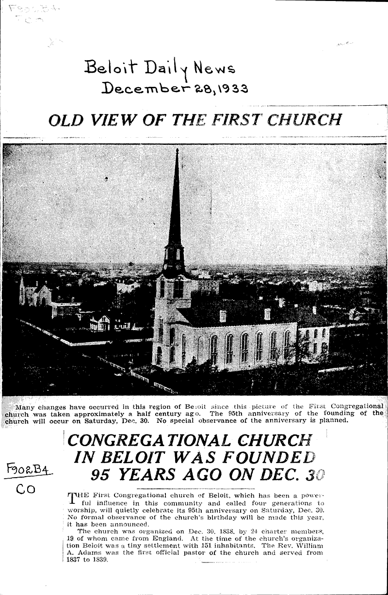  Source: Beloit Daily News Topics: Church History Date: 1933-12-28