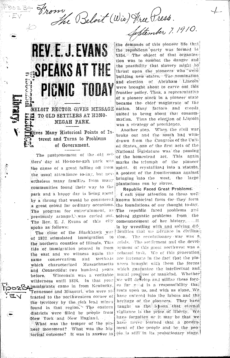  Source: Beloit Free Press Topics: Church History Date: 1910-09-07