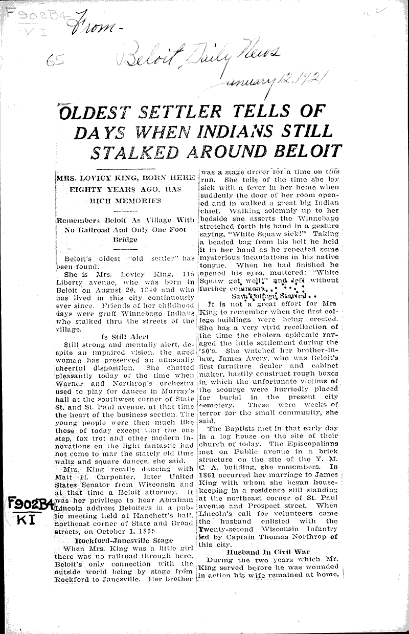  Source: Beloit Daily News Topics: Indians and Native Peoples Date: 1921-01-12