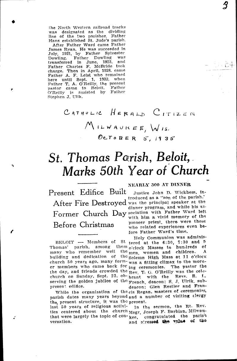  Source: Catholic Herald Citizen Topics: Church History Date: 1935-10-05