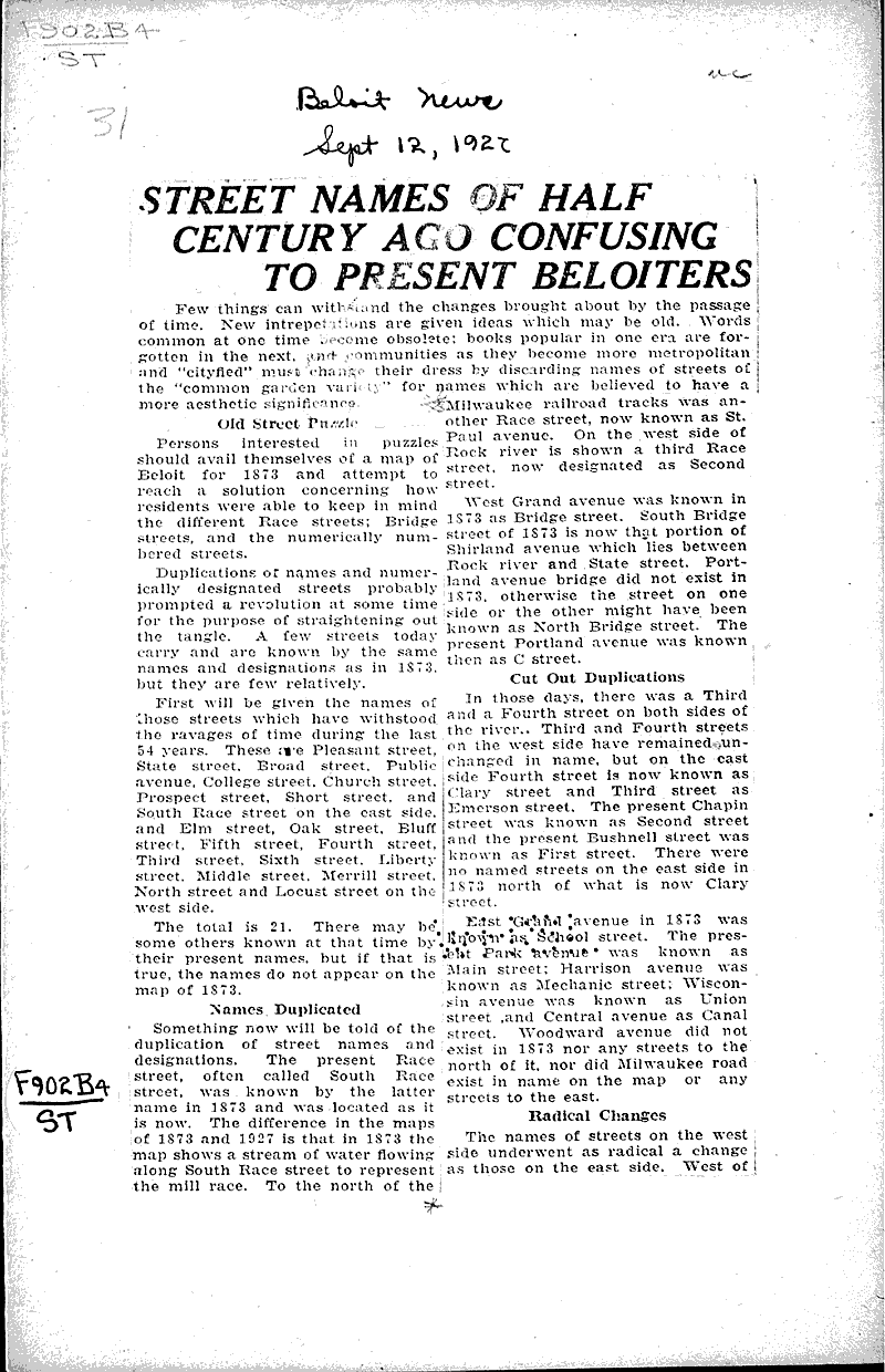  Source: Beloit News Date: 1922-09-12