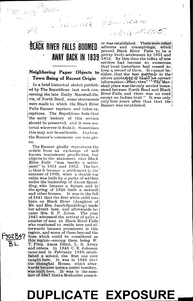  Source: Galesville Republican Date: 1915-04-15