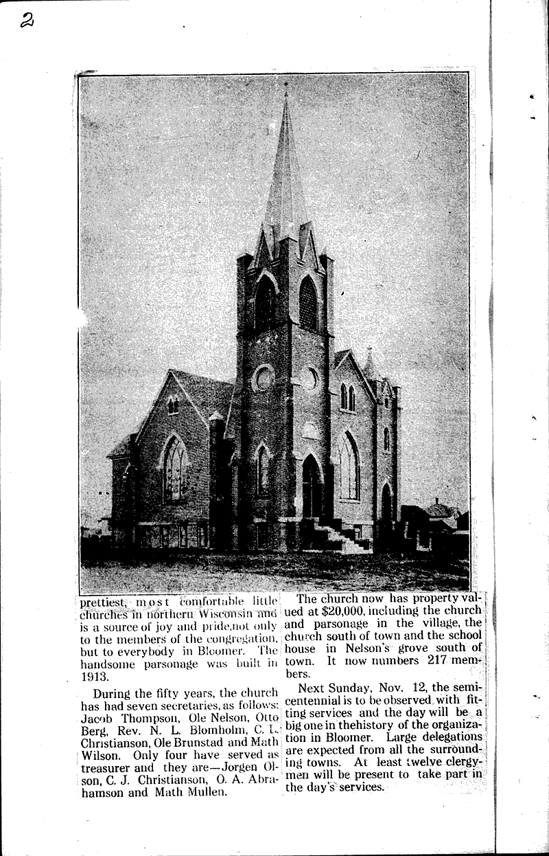 Source: Bloomer Advance Topics: Church History Date: 1916-11-09
