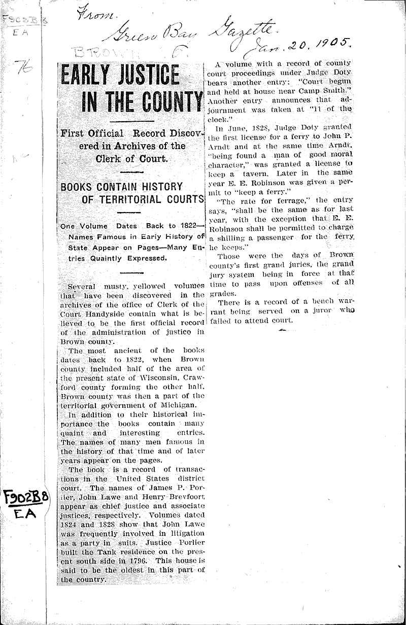  Source: Green Bay Gazette Topics: Government and Politics Date: 1905-01-20