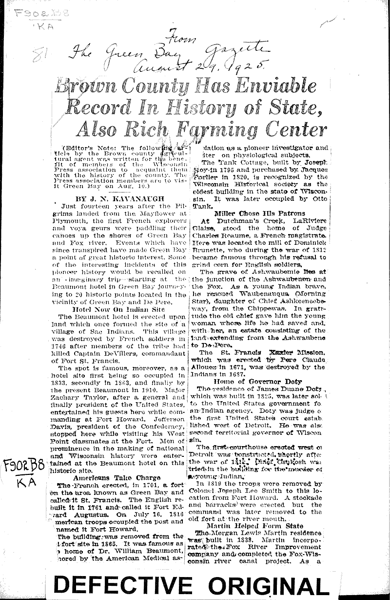  Source: Green Bay Gazette Date: 1925-08-29