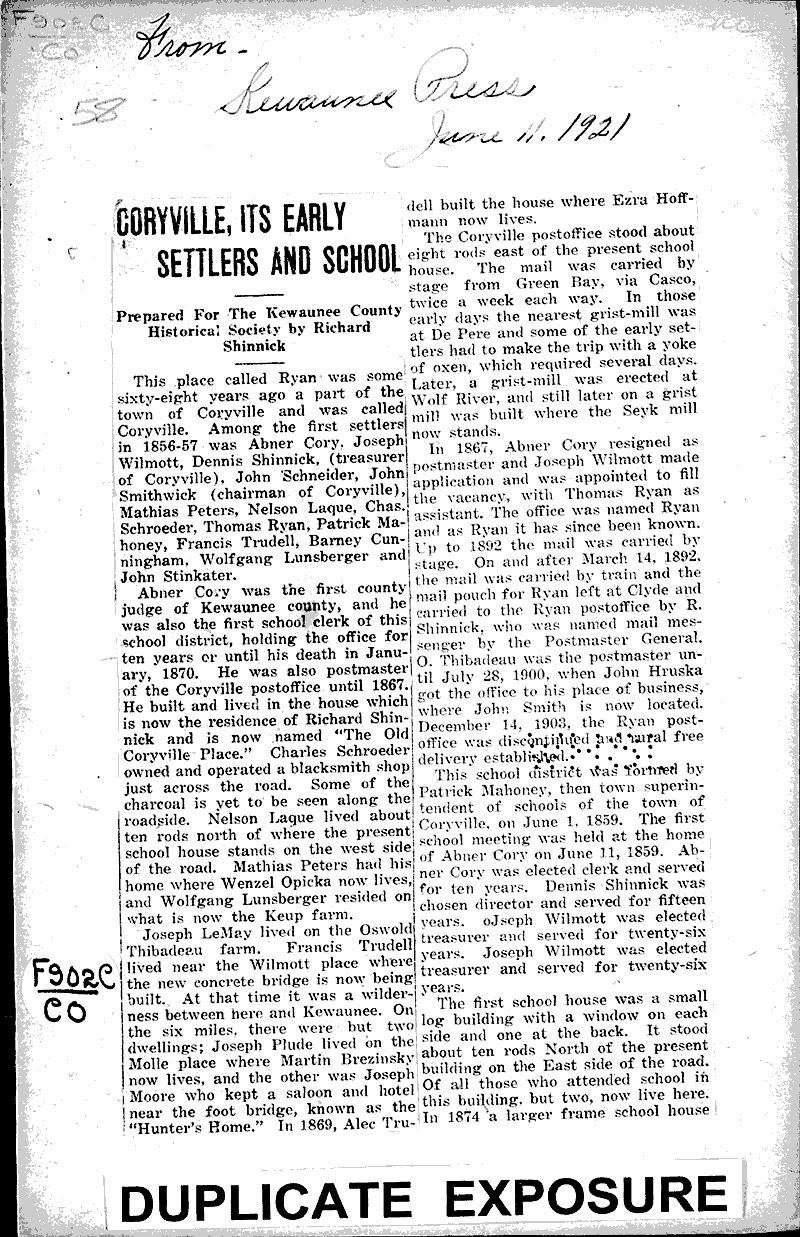  Source: Kewaunee Press Date: 1921-06-11