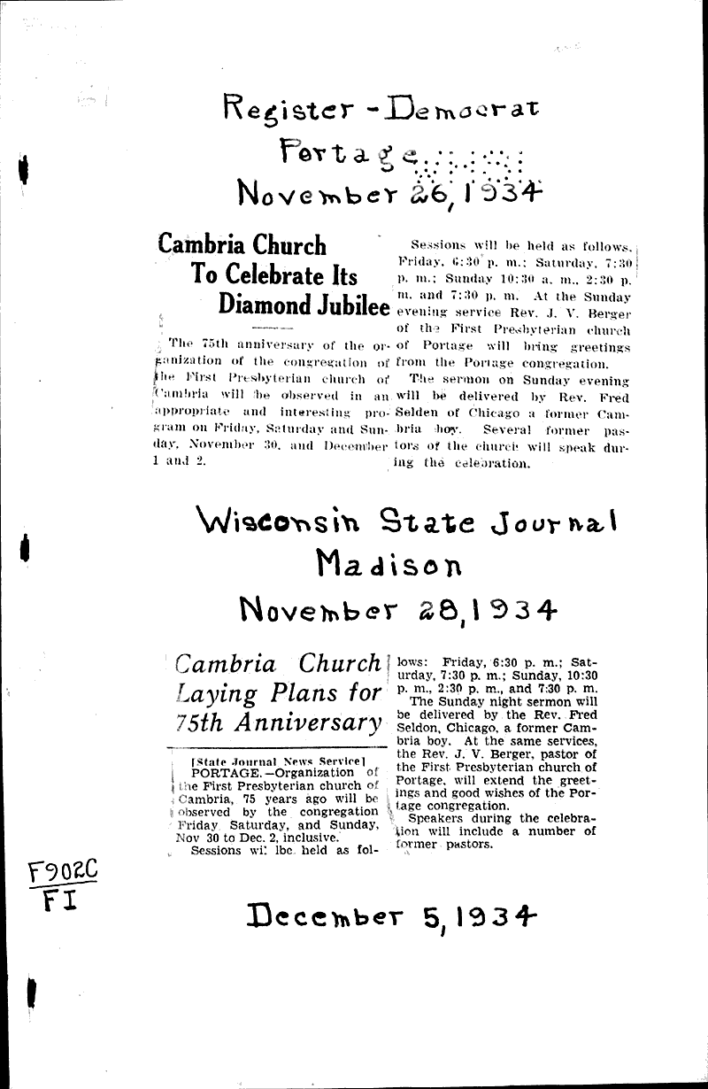  Source: Register Democrat Topics: Church History Date: 1934-11-26
