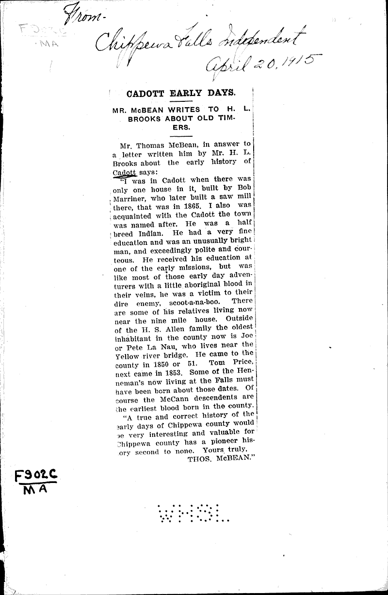  Source: Chippewa Falls Independent Date: 1915-04-20