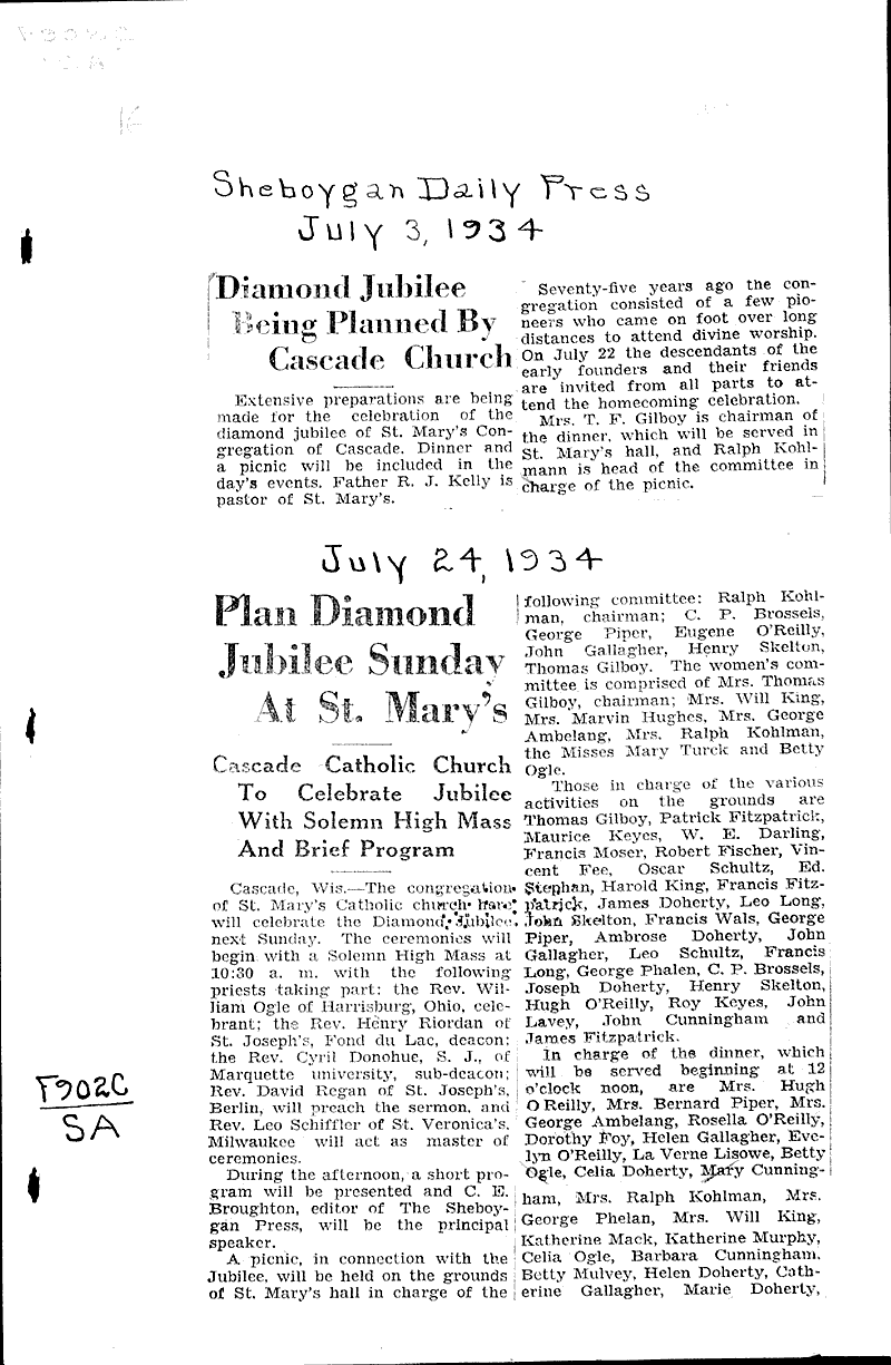  Source: Sheboygan Daily Press Topics: Church History Date: 1934-07-03
