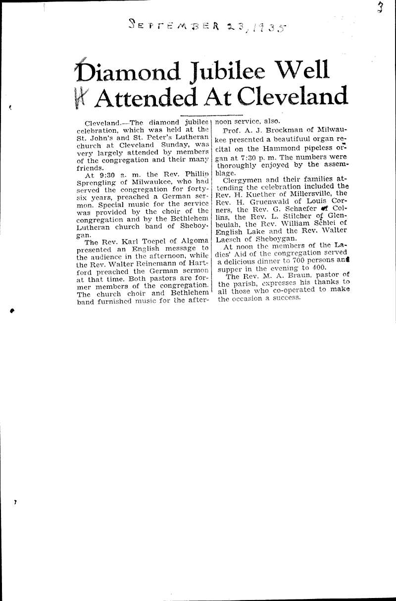  Source: Sheboygan Press Topics: Church History Date: 1935-09-19