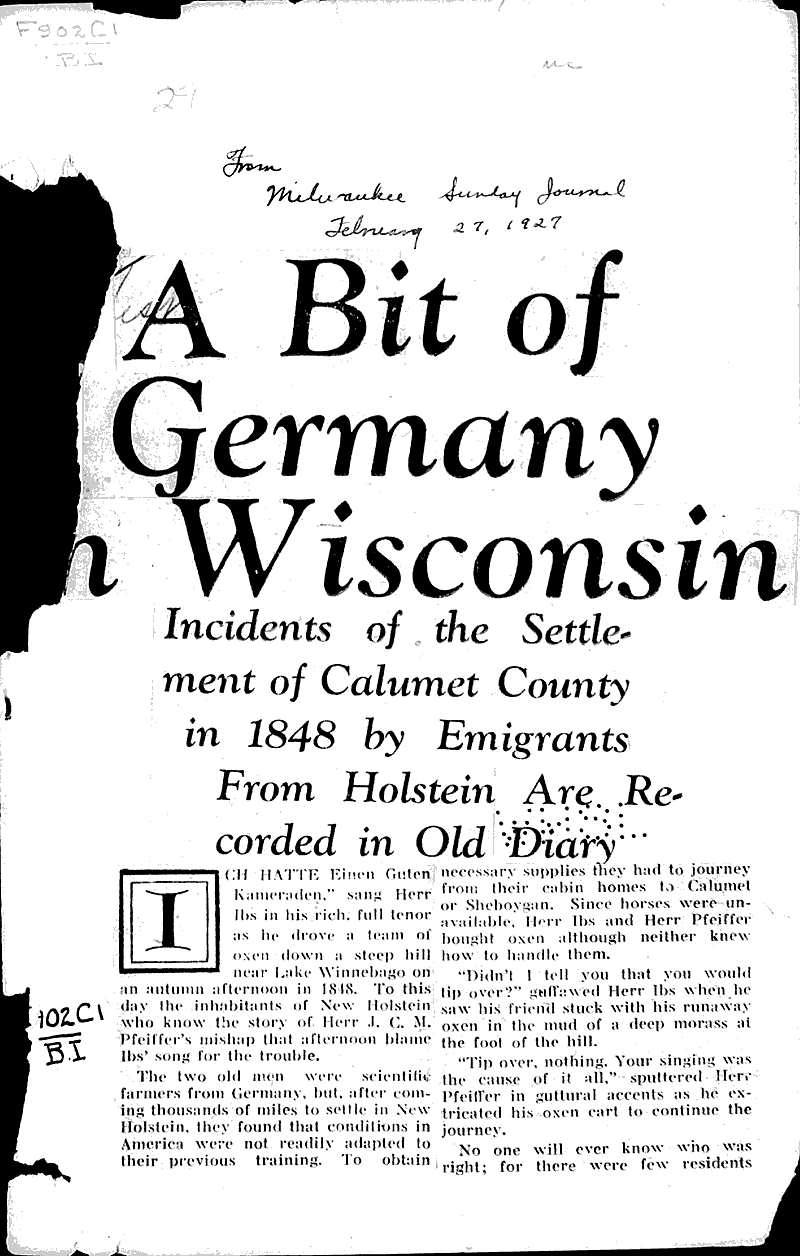  Source: Milwaukee Sunday Journal Topics: Immigrants Date: 1927-02-27