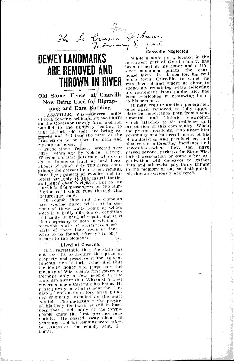  Source: La Crosse Tribune Date: 1925-02-08