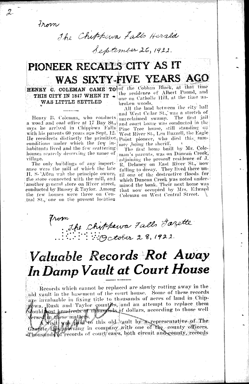  Source: Chippewa Falls Gazette Date: 1922-10-28