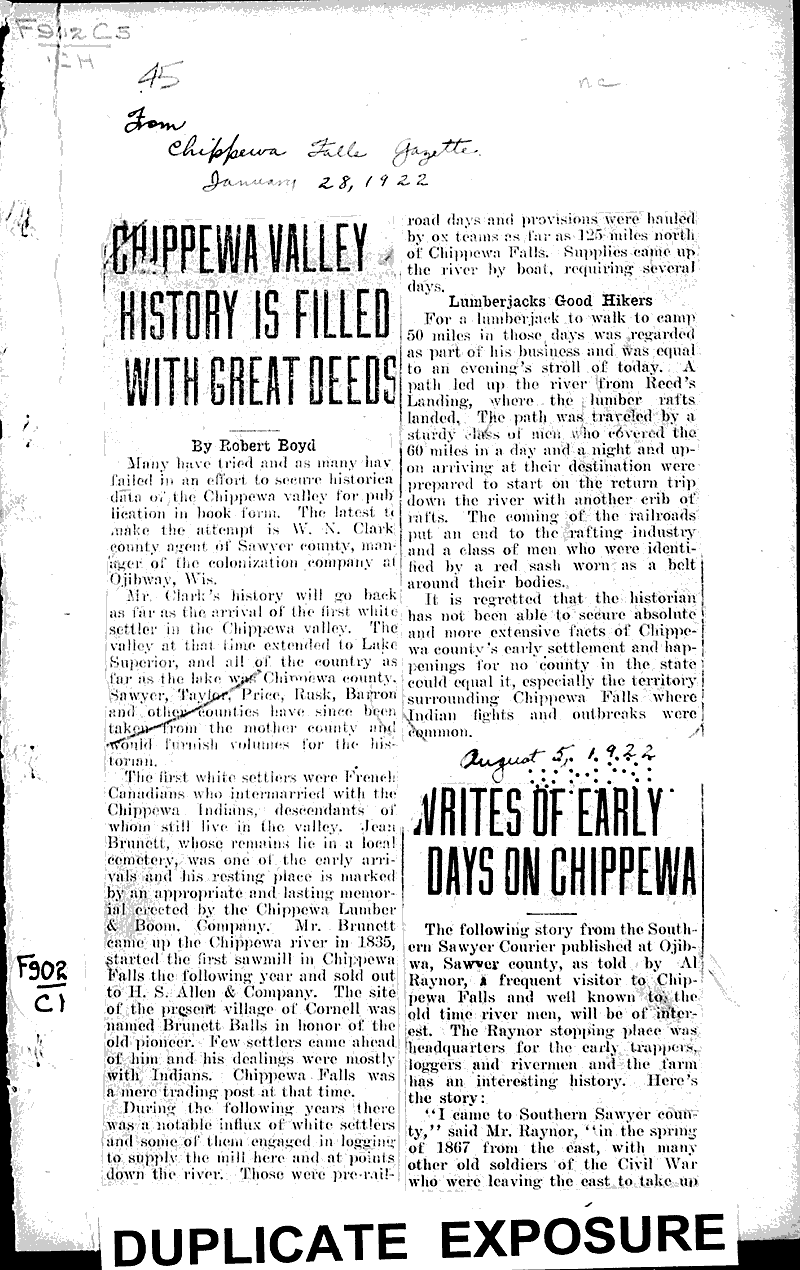  Source: Chippewa Falls Gazette Date: 1922-08-05