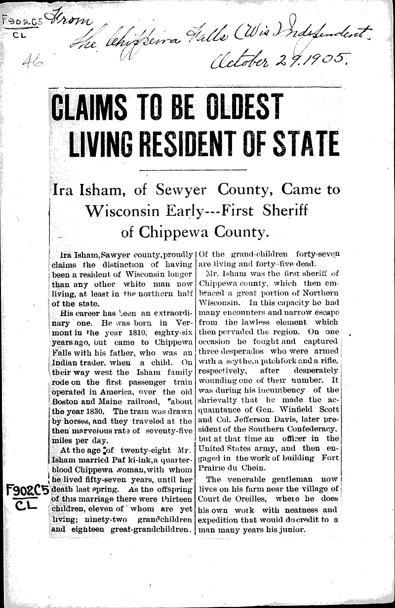  Source: Chippewa Falls Independent Date: 1905-10-29