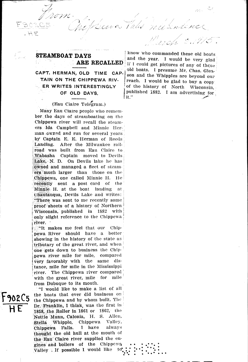  Source: Chippewa Falls Independent Topics: Transportation Date: 1915-03-02