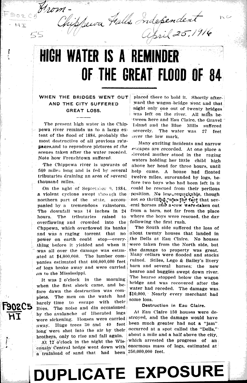  Source: Chippewa Falls Independent Date: 1916-04-25