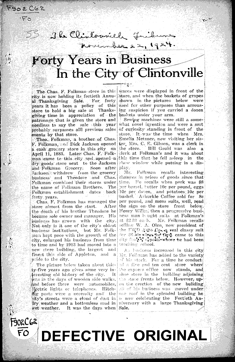  Source: Clintonville Tribune Date: 1924-11-22