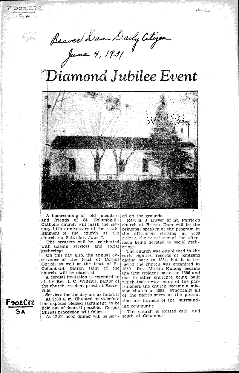  Source: Beaver Dam Daily Citizen Topics: Church History Date: 1931-06-04