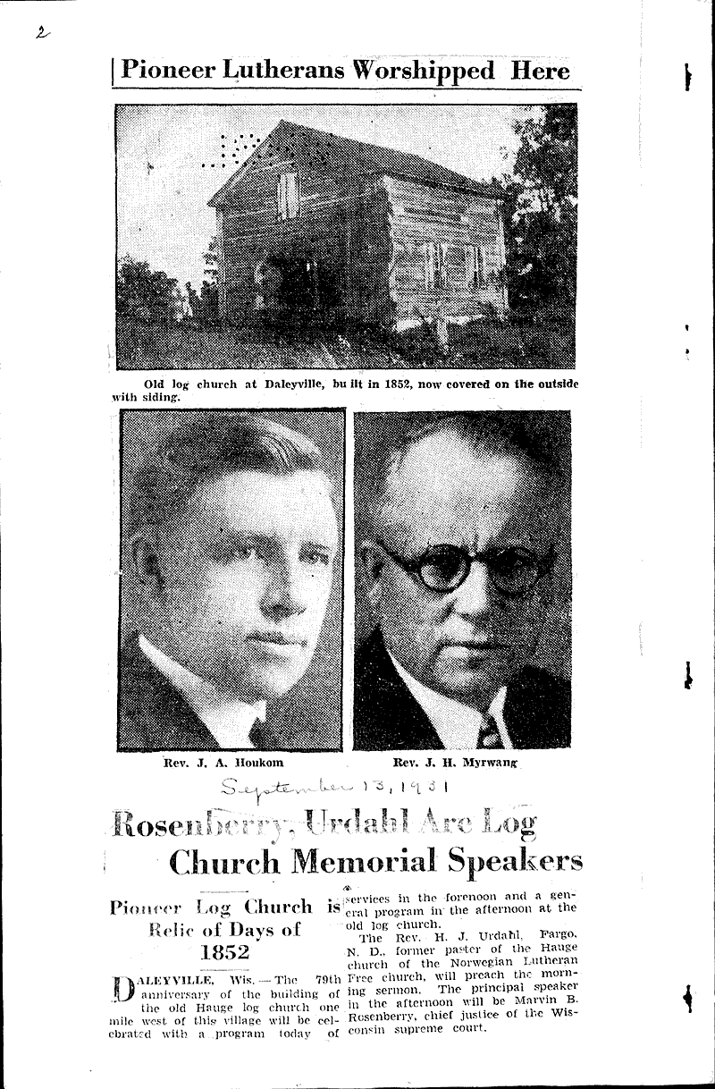  Source: Capital Times Topics: Church History Date: 1931-09-09