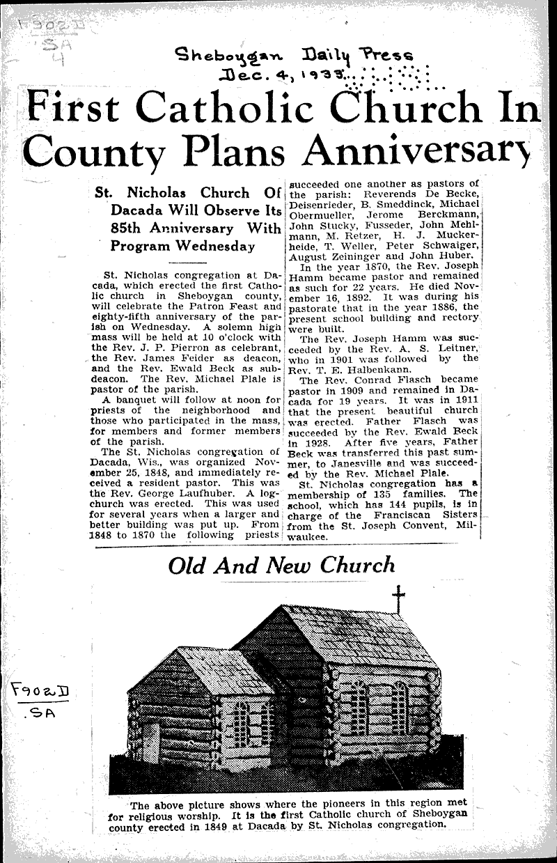  Source: Sheboygan Daily Press Topics: Church History Date: 1933-12-04