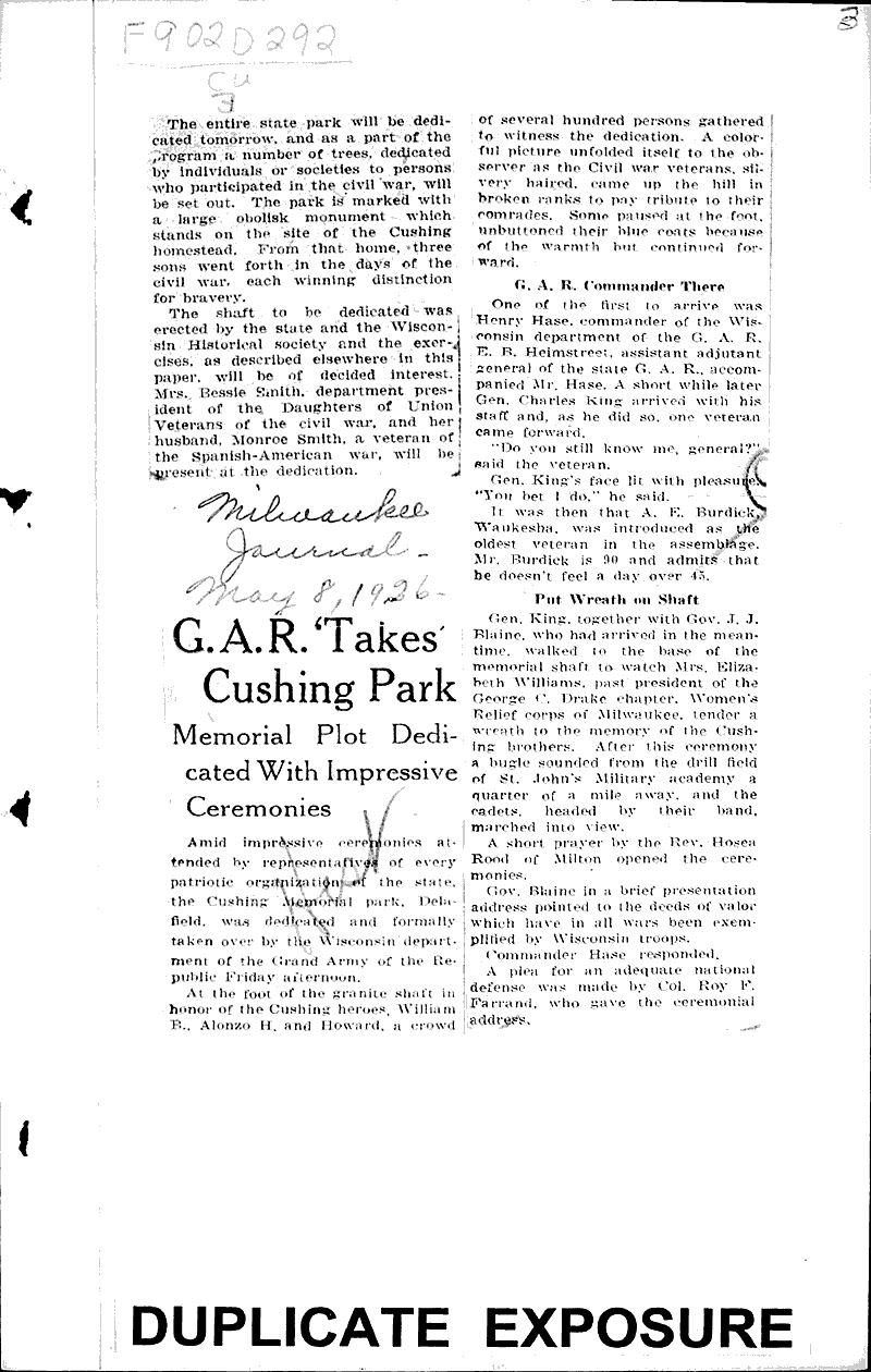  Source: La Crosse Tribune Topics: Civil War Date: 1926-04-17