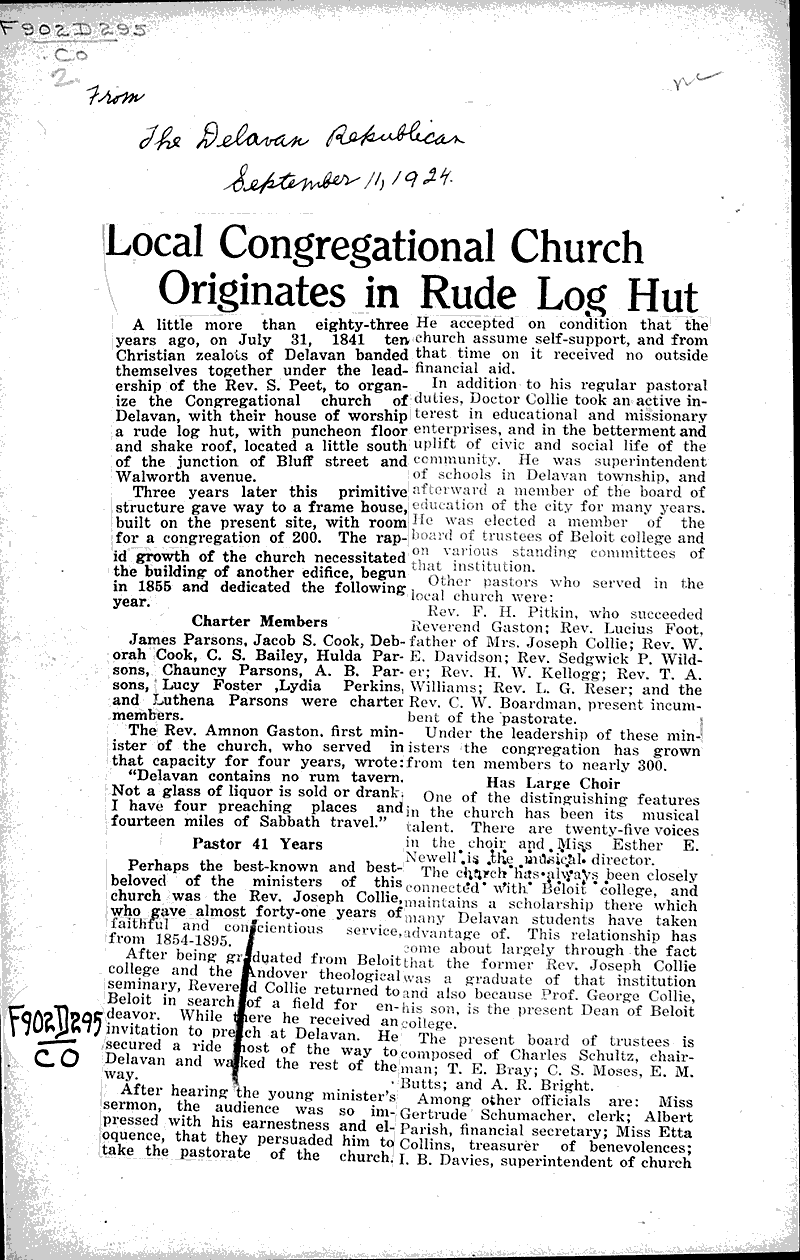  Source: Delavan Republican Topics: Church History Date: 1924-09-11