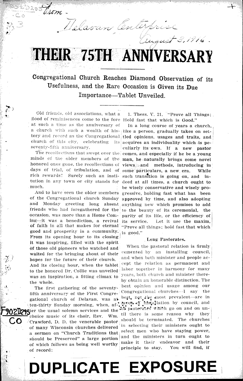  Source: Delavan Enterprise Topics: Church History Date: 1916-08-03