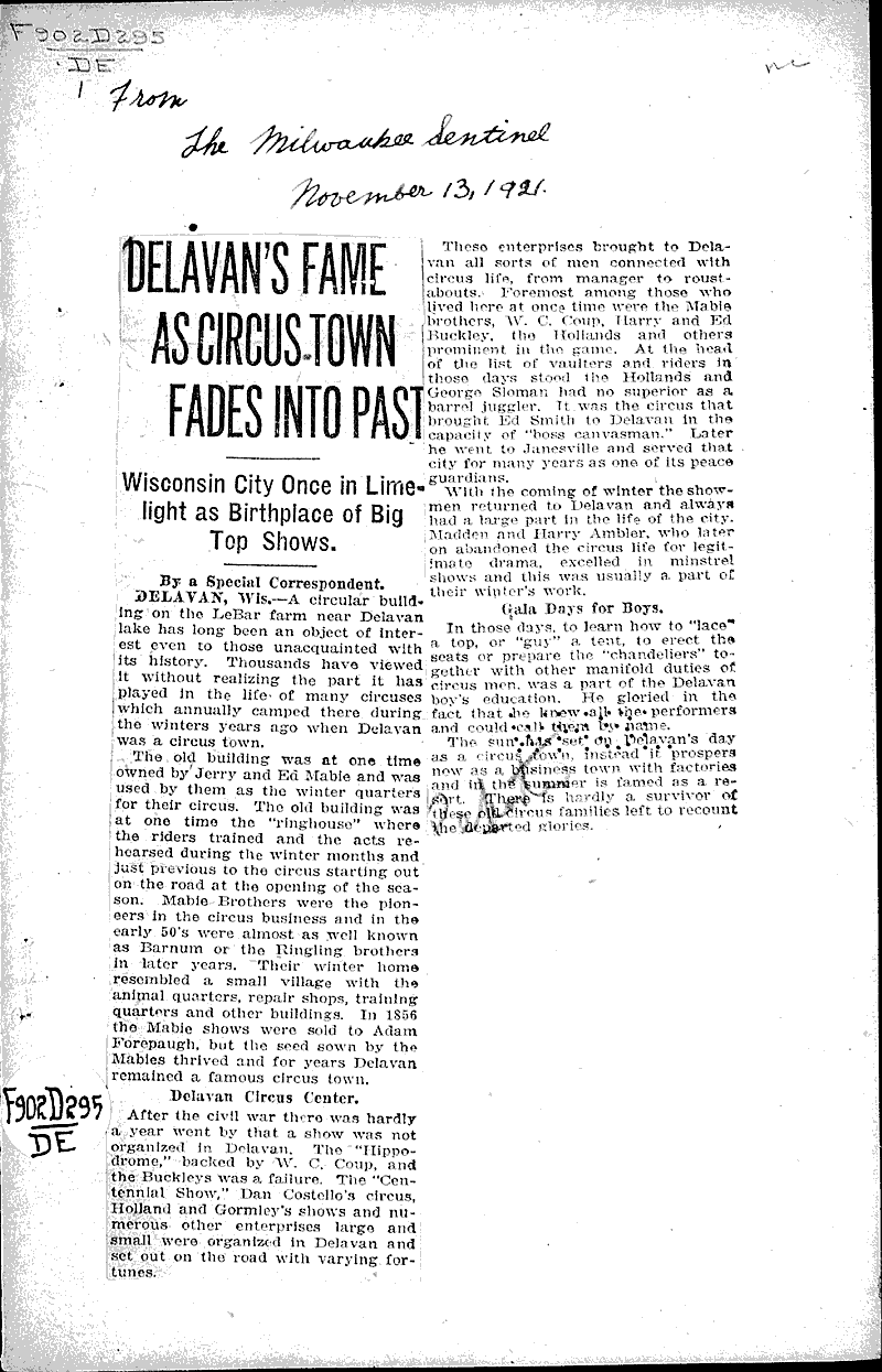  Source: Milwaukee Sentinel Topics: Art and Music Date: 1921-11-13