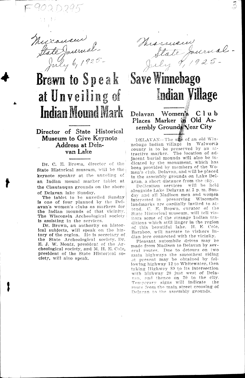  Source: Lake Geneva News Topics: Indians and Native Peoples Date: 1925-03-19