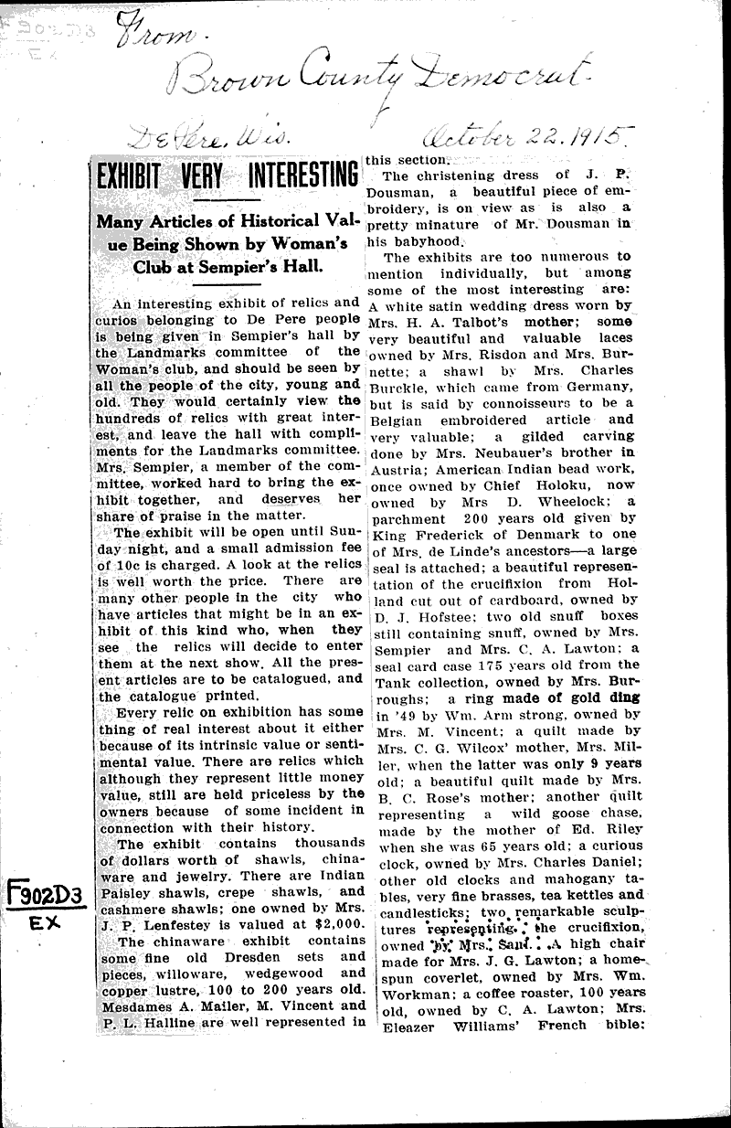  Source: Brown County Democrat Topics: Social and Political Movements Date: 1915-10-22