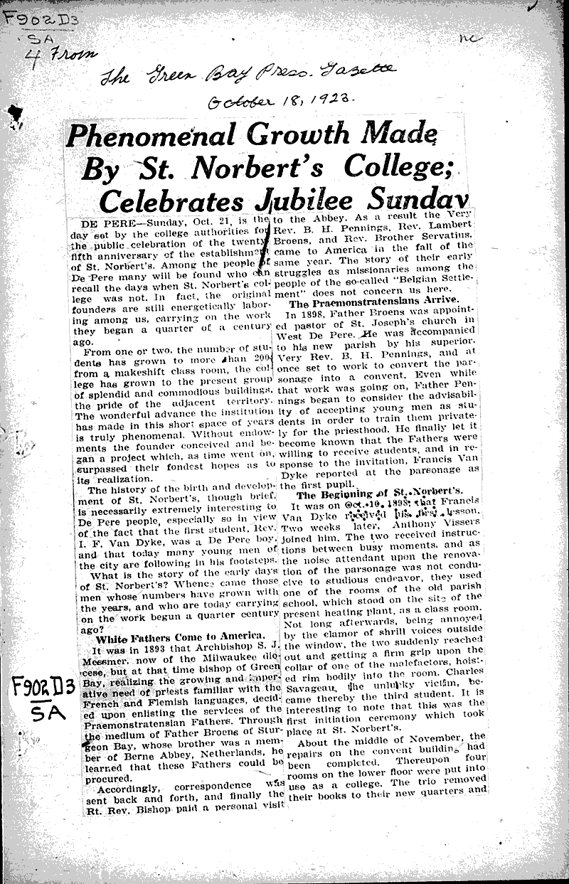  Source: Green Bay Press Gazette Topics: Education Date: 1923-10-18