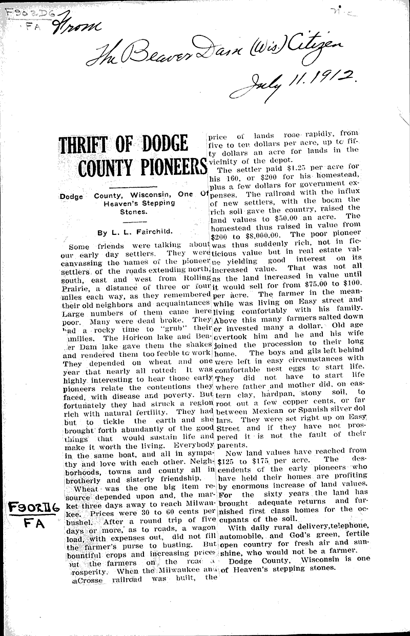  Source: Beaver Dam Daily Citizen Topics: Immigrants Date: 1912-07-11