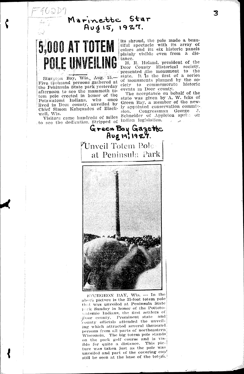  Source: Green Bay Gazette Topics: Indians and Native Peoples Date: 1927-08-01