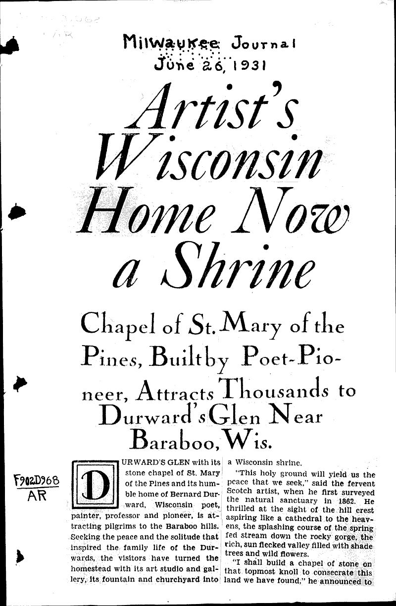  Source: Milwaukee Journal Topics: Art and Music Date: 1931-06-26