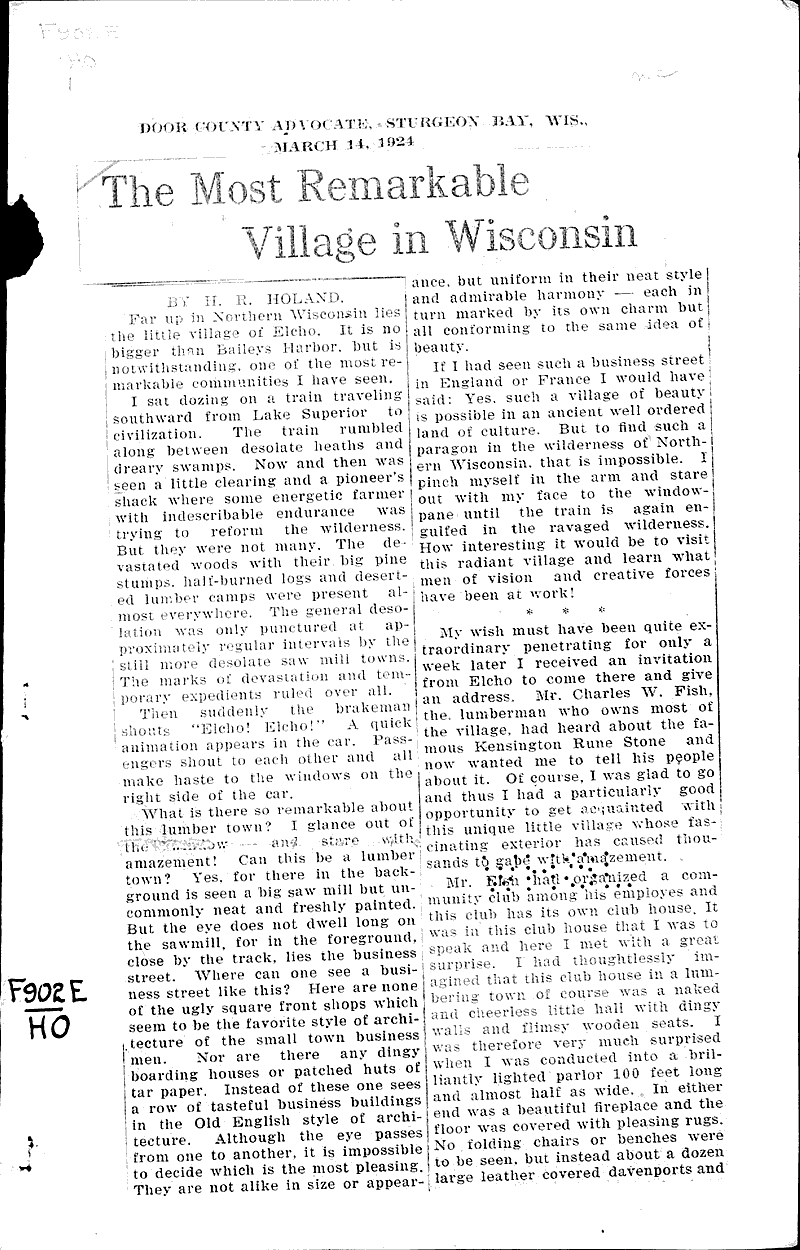  Source: Door County Advocate Topics: Voyages and Travels Date: 1924-03-14