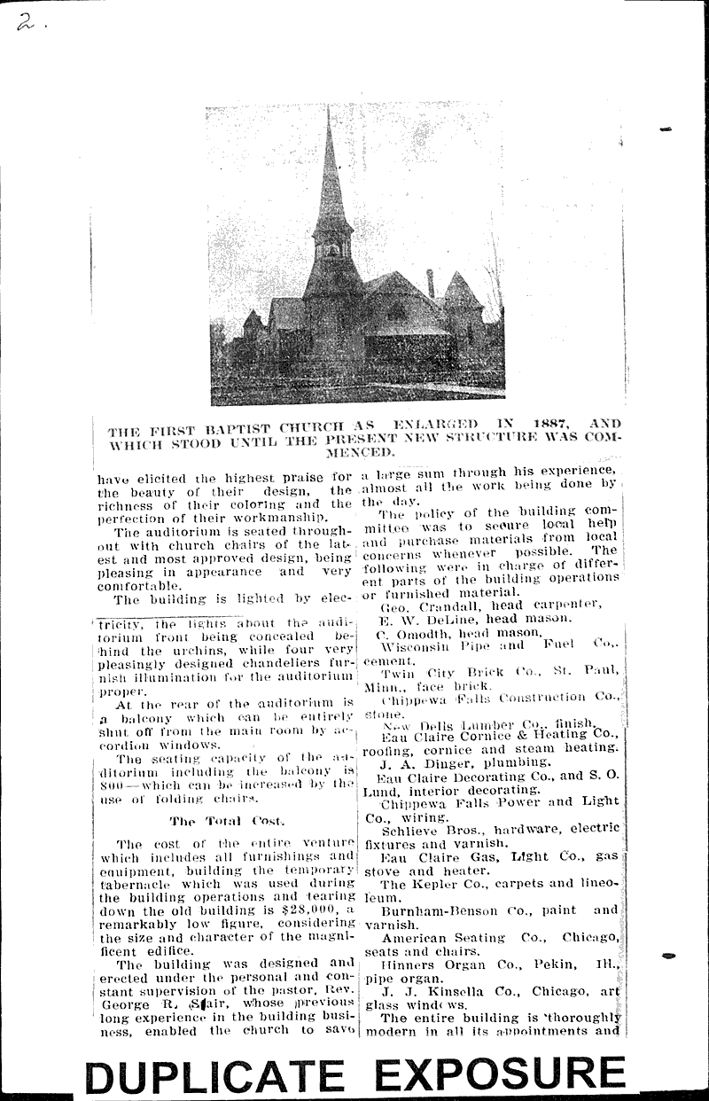  Source: Eau Claire Telegram Topics: Church History Date: 1912-11-18