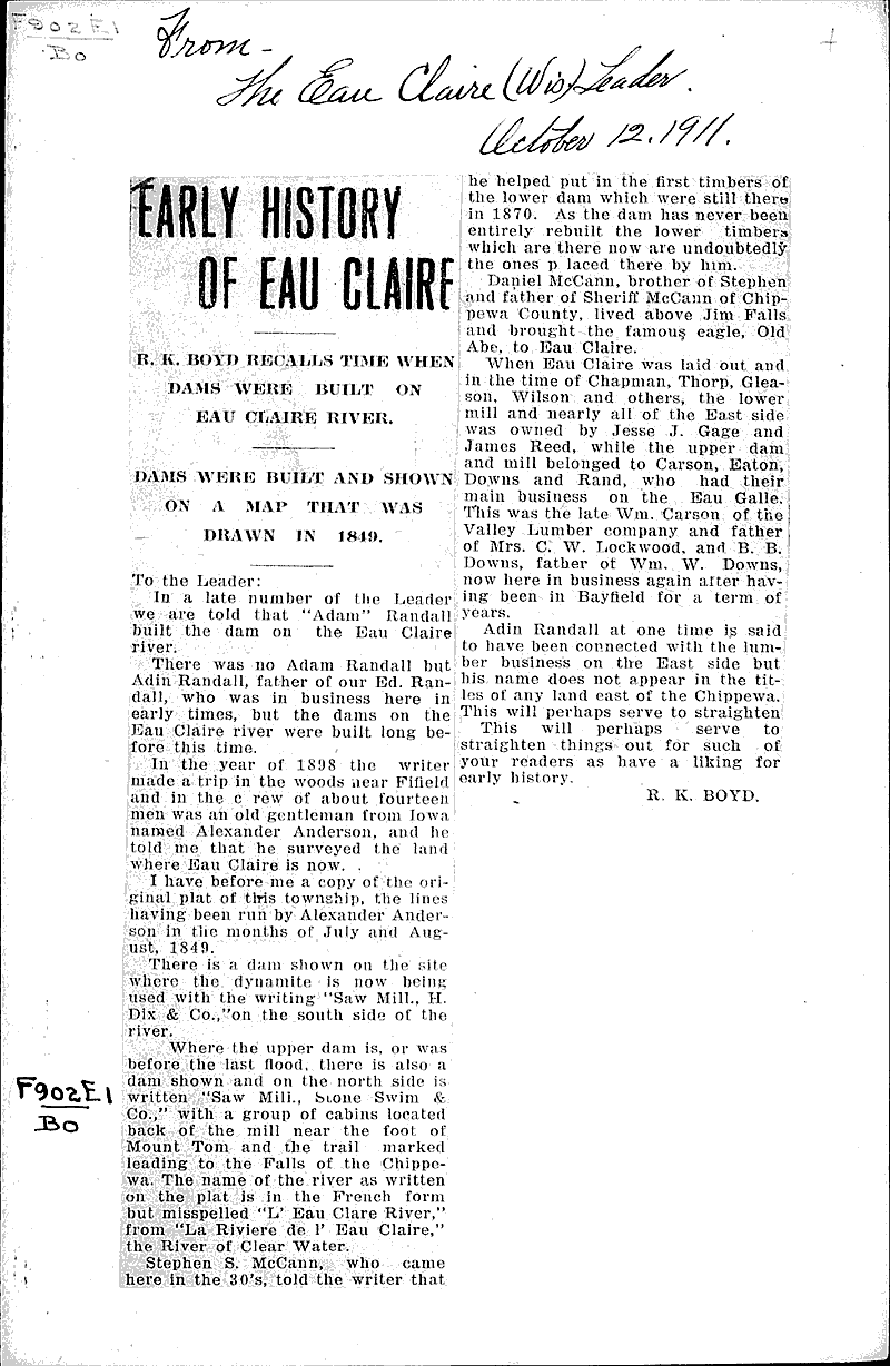  Source: Eau Claire Leader Date: 1911-10-12