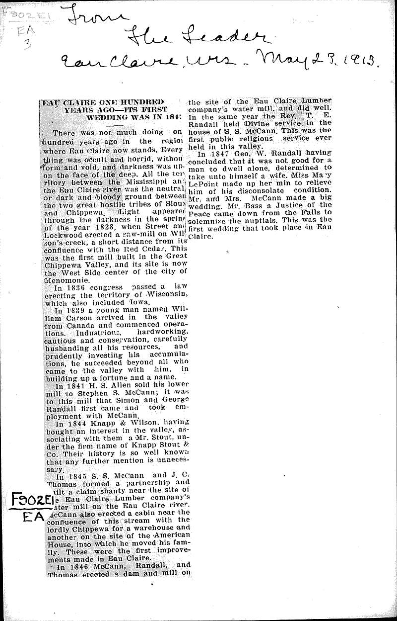 Source: Eau Claire Leader Date: 1913-05-23