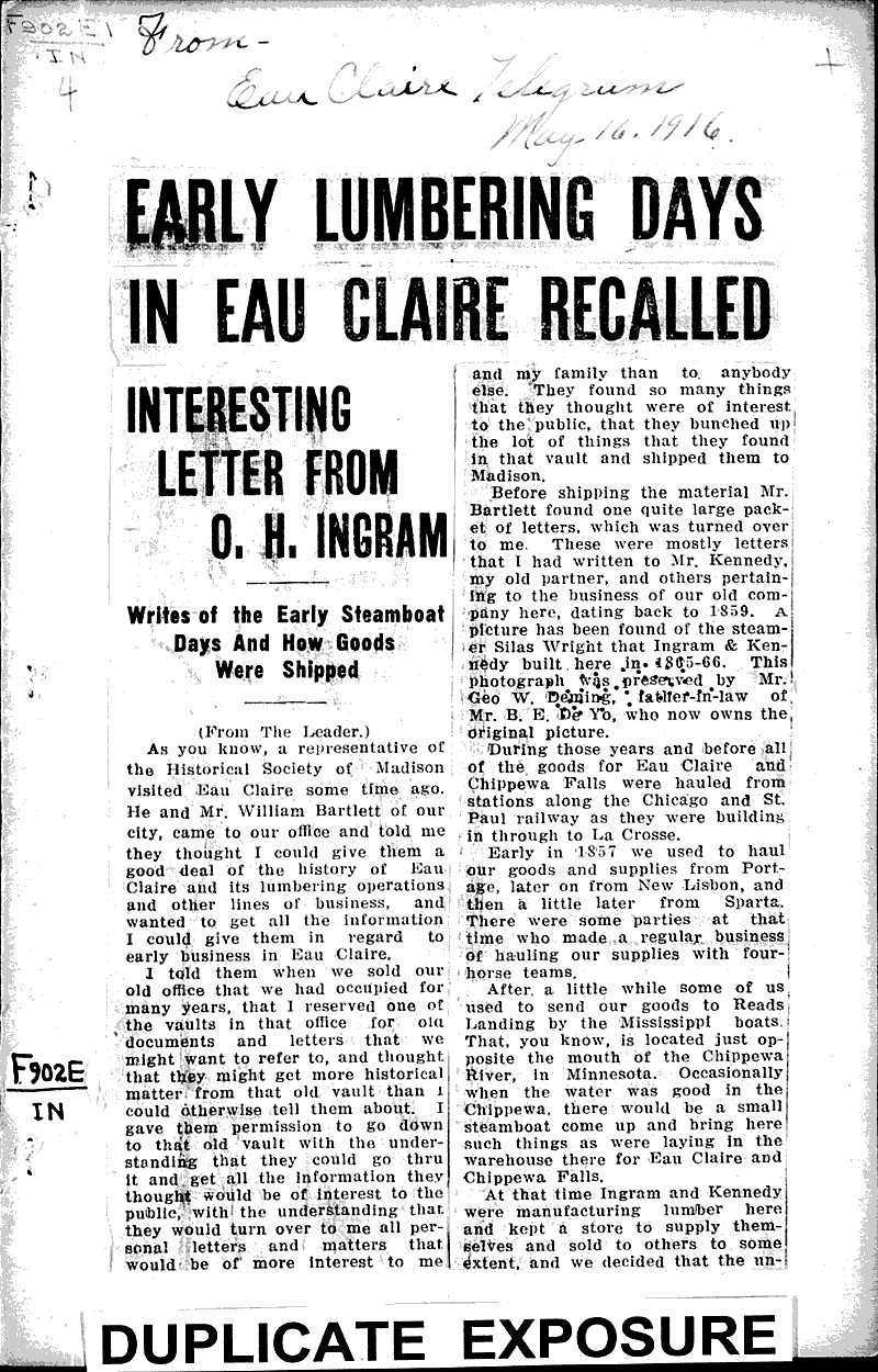  Source: Eau Claire Telegram Topics: Industry Date: 1916-05-16