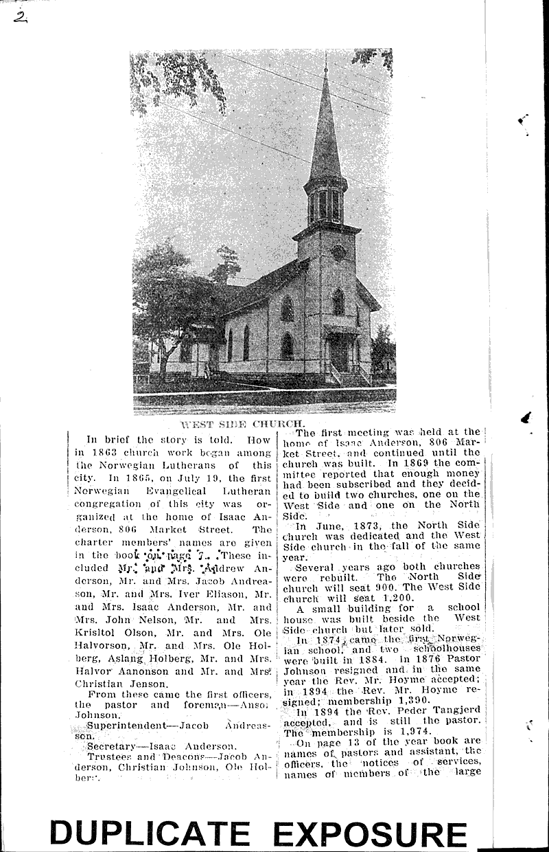  Source: Eau Claire Telegram Topics: Church History Date: 1913-02-13
